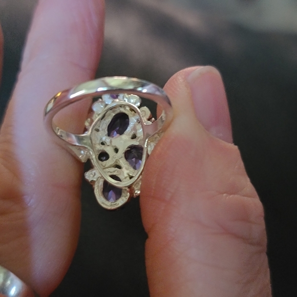 Amethyst modern style sterling & white gold ring sz7 - Picture 7 of 9